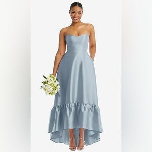 Alfred Sung Women's Dress Sz 6 Strapless Ruffled High-LoGown Blue